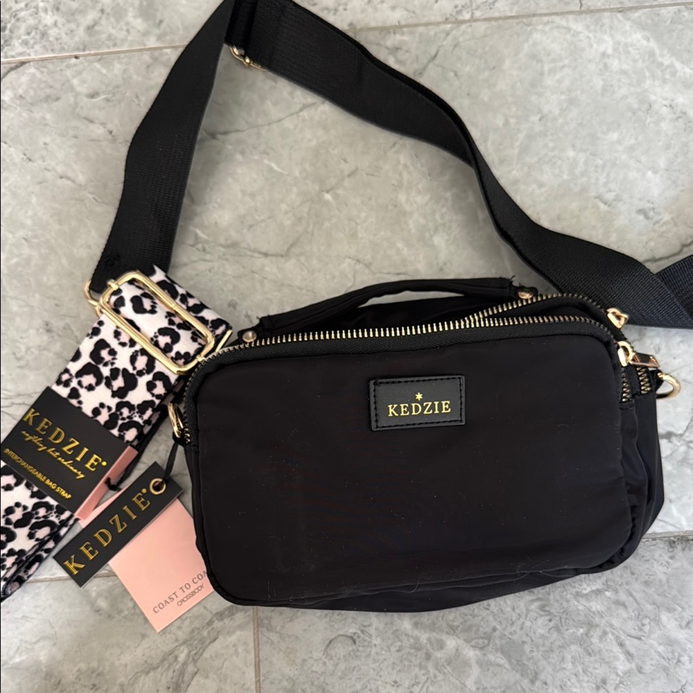 New Black Kedzie Crossbody Bag with two straps